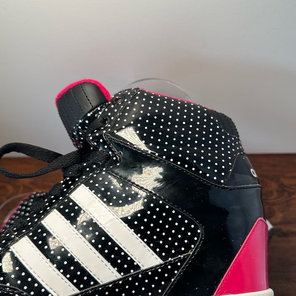 adidas Black White Polka Dot High-Top Sneakers with Pink Trim - Picture 7 of 9